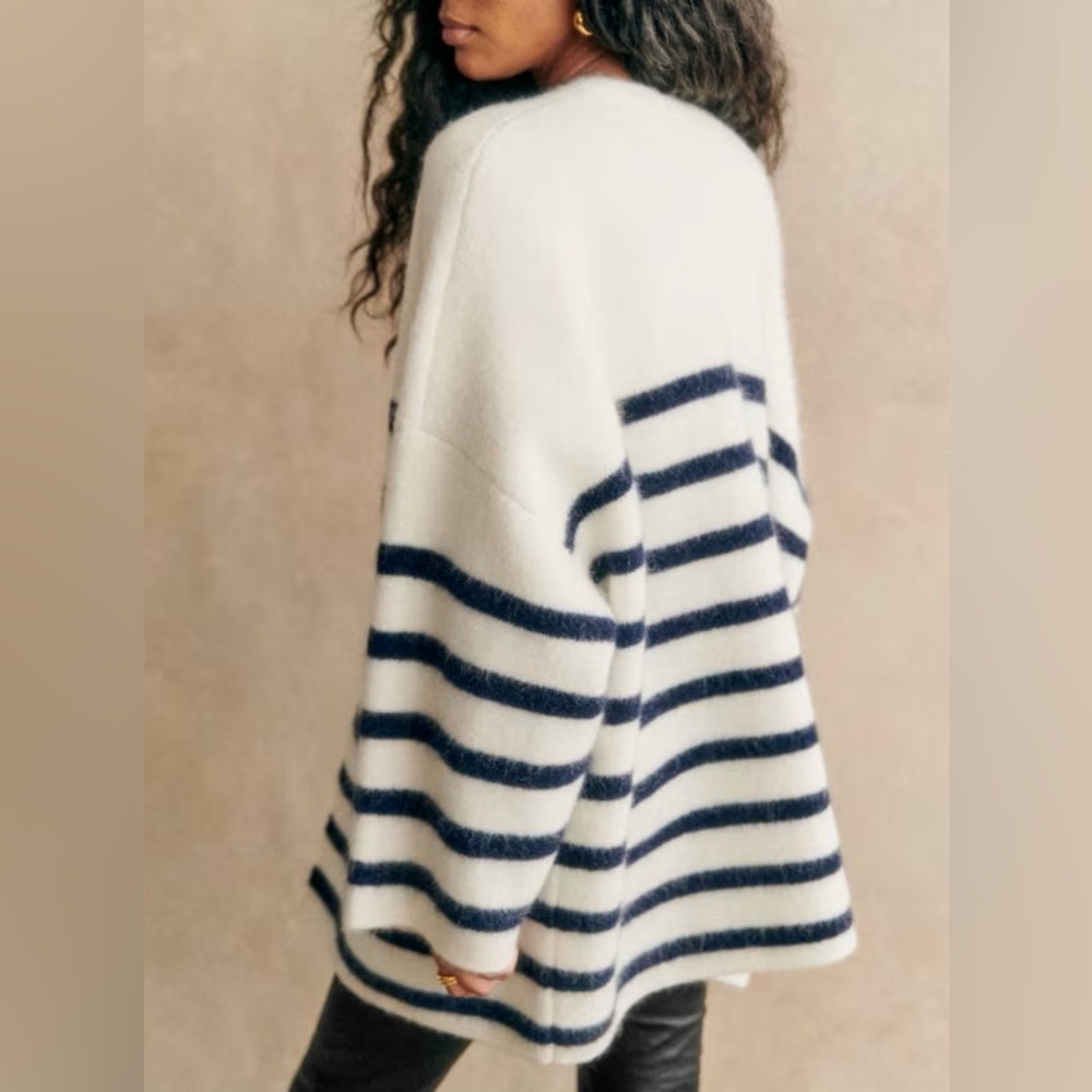 Sezane White and Navy Striped Sweater - Picture 3 of 8